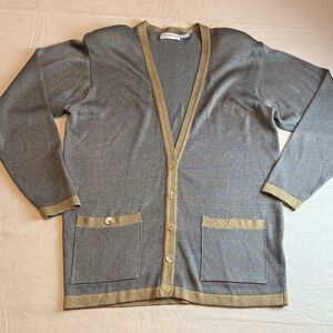 Liz Claiborne Women's Gray Gold Ling Sleeve Button Down Cardigan Size M